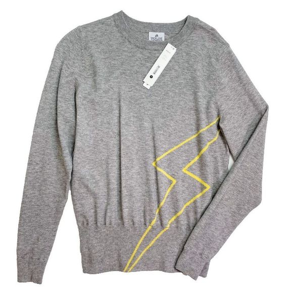 AQUA X Madeleine Thompson Thunderbolt Pullover Crew Sweater Heather Grey S NWT - Picture 1 of 7